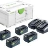 Festool Accessoires 18 Volt 577136 Kit D'énergie SYS 18V 4x5.2/TCL6 DUO- 4 X Packs De Batteries Et Chargeur Dans Un Systainer.