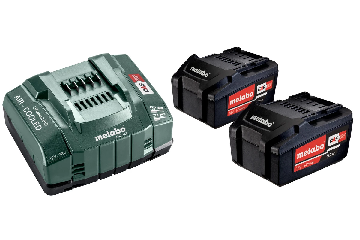 Metabo Accessoires 18 Volt 685051000 Set De Base - 2 X 18V 5.2Ah Li-Ion Batterie + Chargeur ASC145 1 Metabo Accessoires 18 Volt 685051000 Set De Base - 2 X 18V 5.2Ah Li-Ion Batterie + Chargeur ASC145