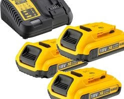 DeWalt Accessoires 18 Volt DCB115D3-QW Pack 3 Batteries XR 18V 2Ah Li-Ion + Chargeur