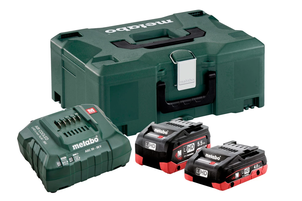 Metabo Accessoires 18 Volt Pack Batterie 1 X 18V LiHD 4.0Ah + 1 X 18V LiHD 5.5Ah + 1 X Chargeur ASC 30-36V 685136000 1 Metabo Accessoires 18 Volt Pack Batterie 1 X 18V LiHD 4.0Ah + 1 X 18V LiHD 5.5Ah + 1 X Chargeur ASC 30-36V 685136000